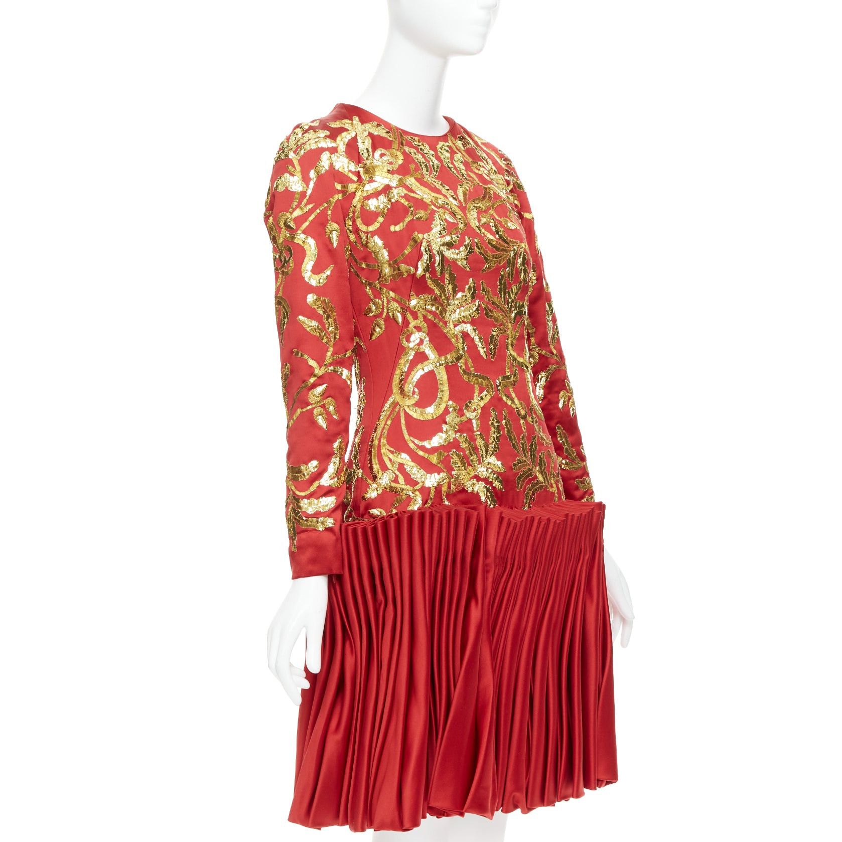 Alexander McQueen ALEXANDER MCQUEEN 2010 Runway Angels Demons red gold sequin pleat dress IT40 S Size S / US 4 / IT 40 - 2 Thumbnail