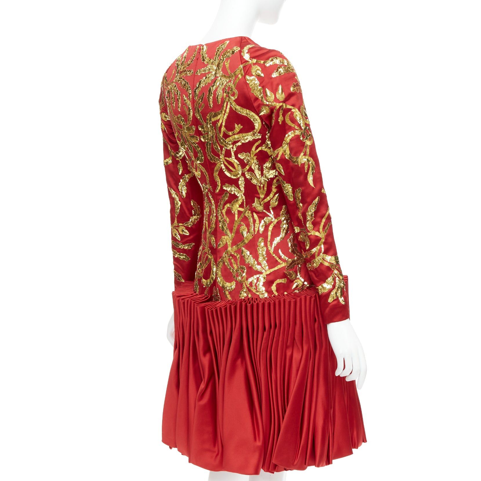 Alexander McQueen ALEXANDER MCQUEEN 2010 Runway Angels Demons red gold sequin pleat dress IT40 S Size S / US 4 / IT 40 - 4 Thumbnail
