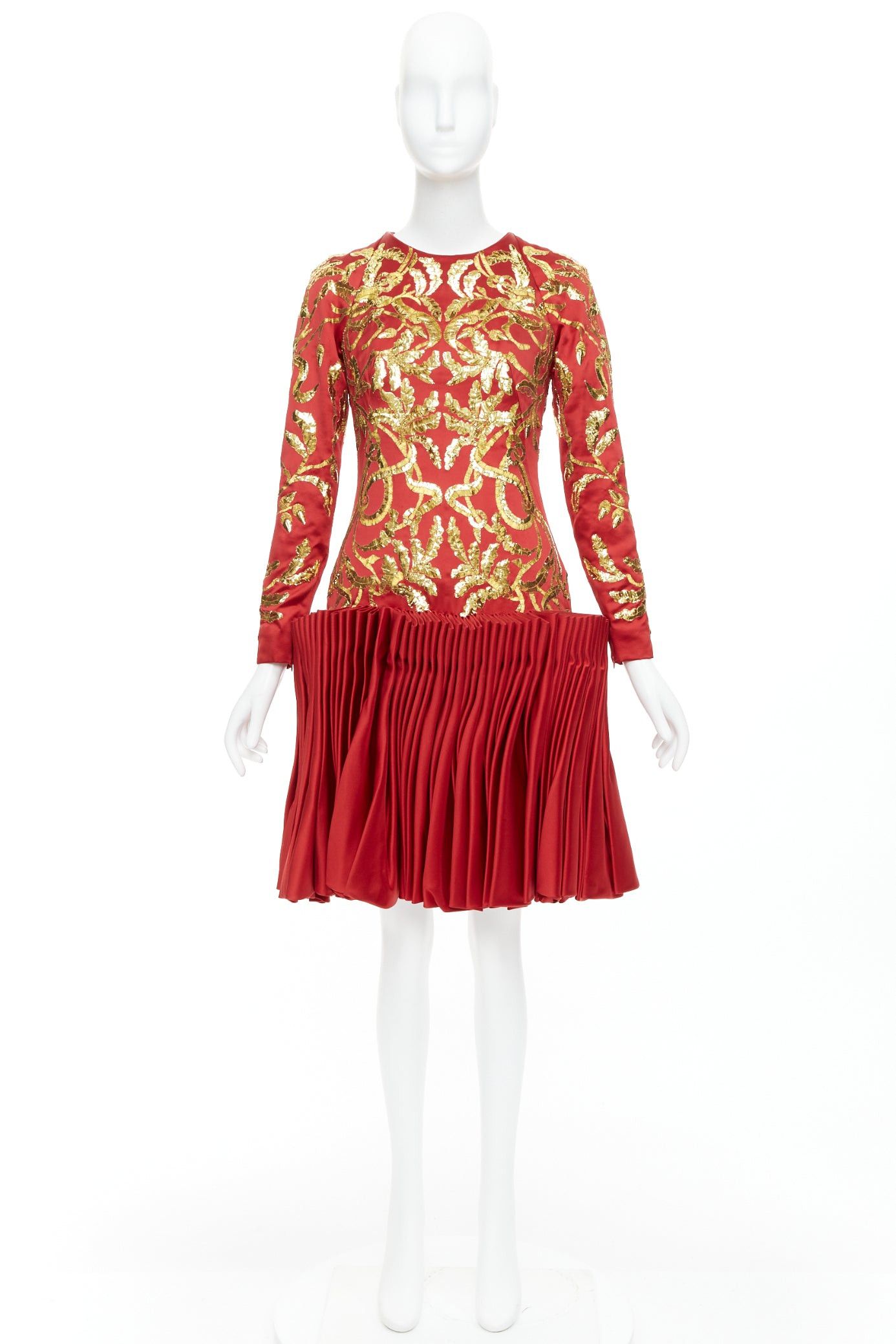 Alexander McQueen ALEXANDER MCQUEEN 2010 Runway Angels Demons red gold sequin pleat dress IT40 S Size S / US 4 / IT 40 - 15 Thumbnail