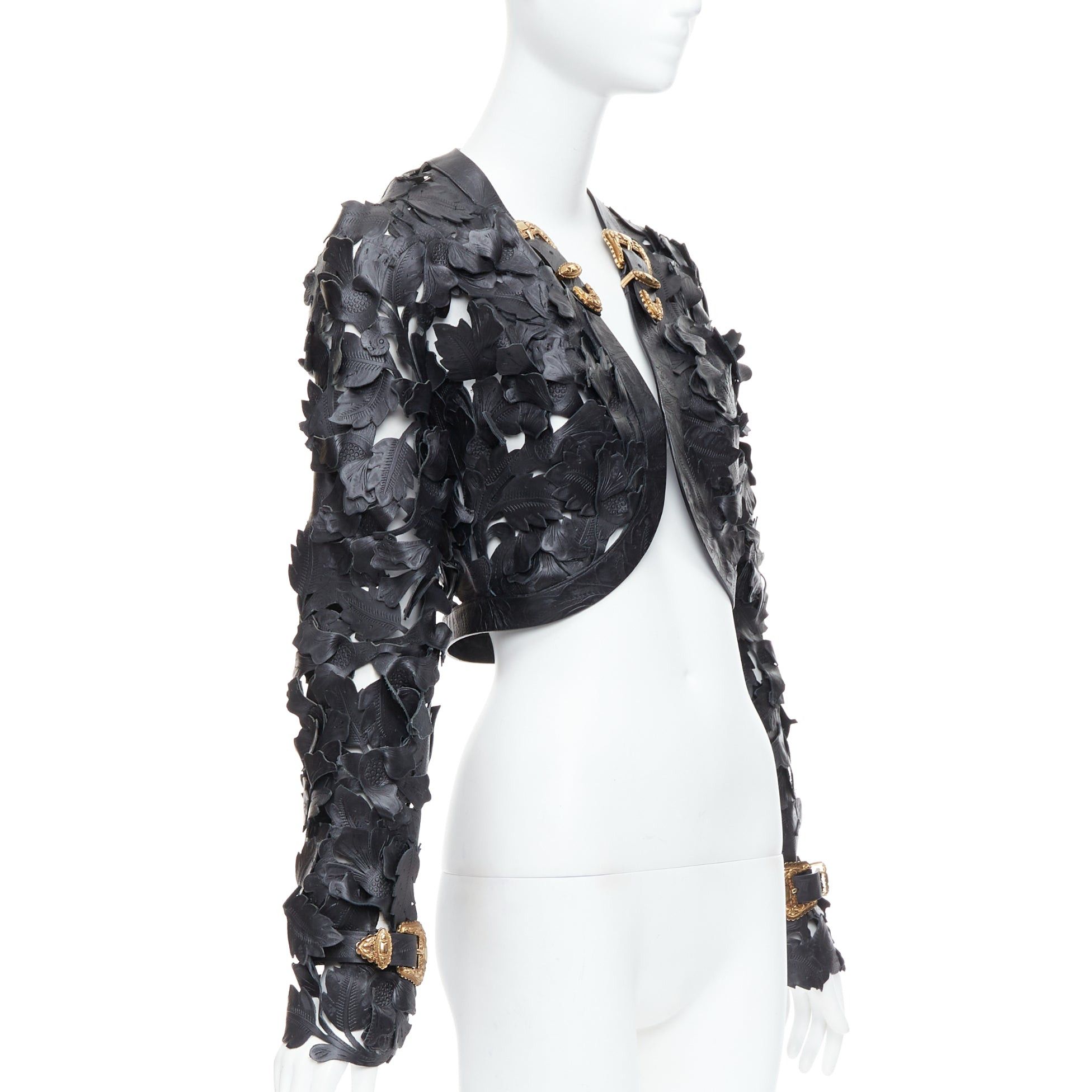 Alexander McQueen rare ALEXANDER MCQUEEN 2011 Runway black floral laser cut cropped leather jacket IT40 S Size S / US 4 / IT 40 - 3 Thumbnail