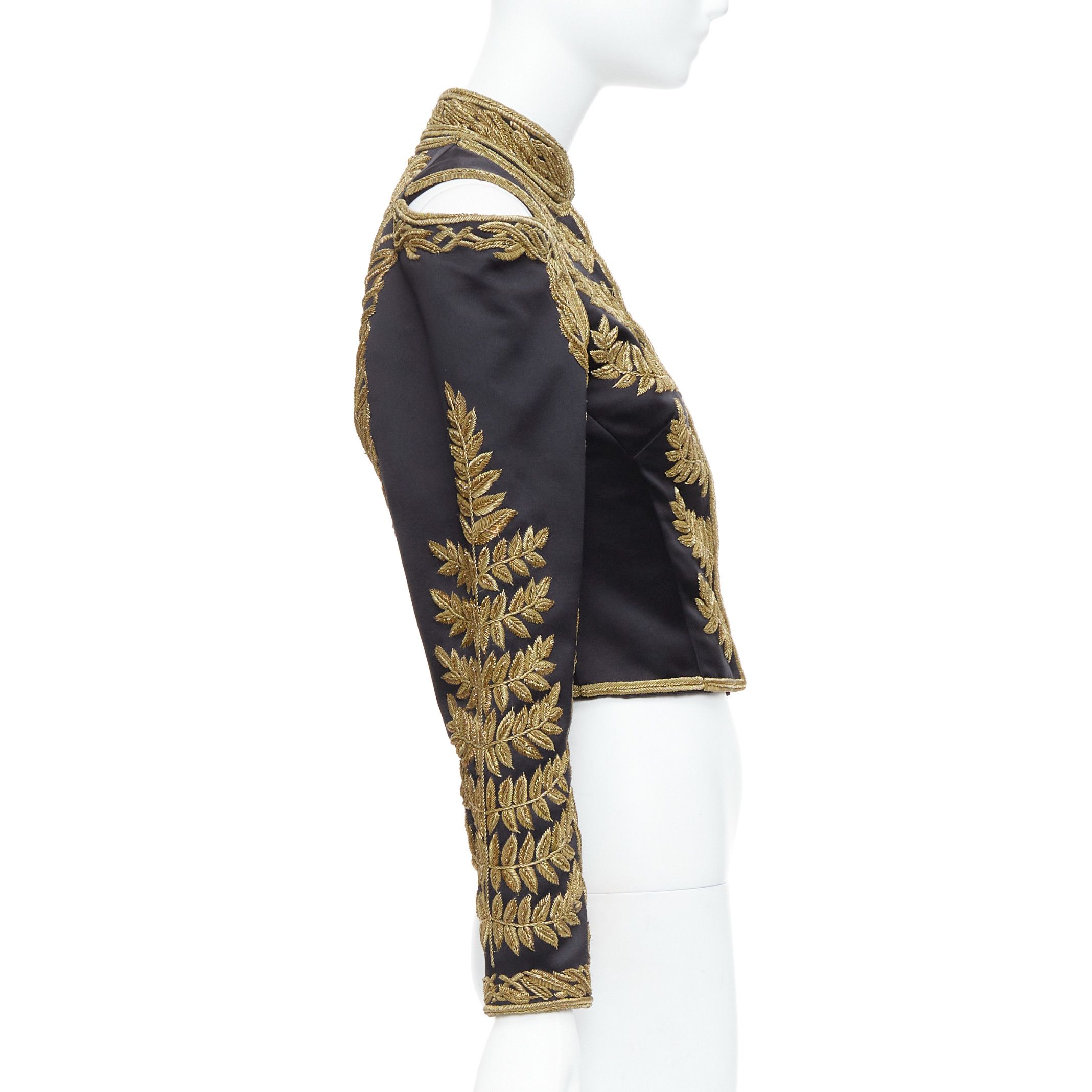 Alexander McQueen rare ALEXANDER MCQUEEN 2011 Runway black gold foliage embroidery crop military jacket IT38 XS Size XS / US 0-2 / IT 36-38 - 5 Thumbnail