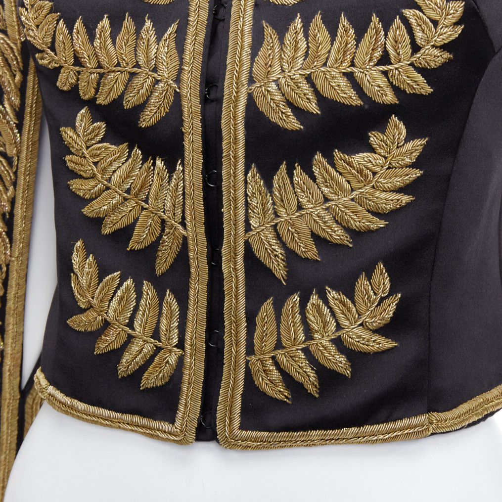 Alexander McQueen rare ALEXANDER MCQUEEN 2011 Runway black gold foliage embroidery crop military jacket IT38 XS Size XS / US 0-2 / IT 36-38 - 8 Thumbnail