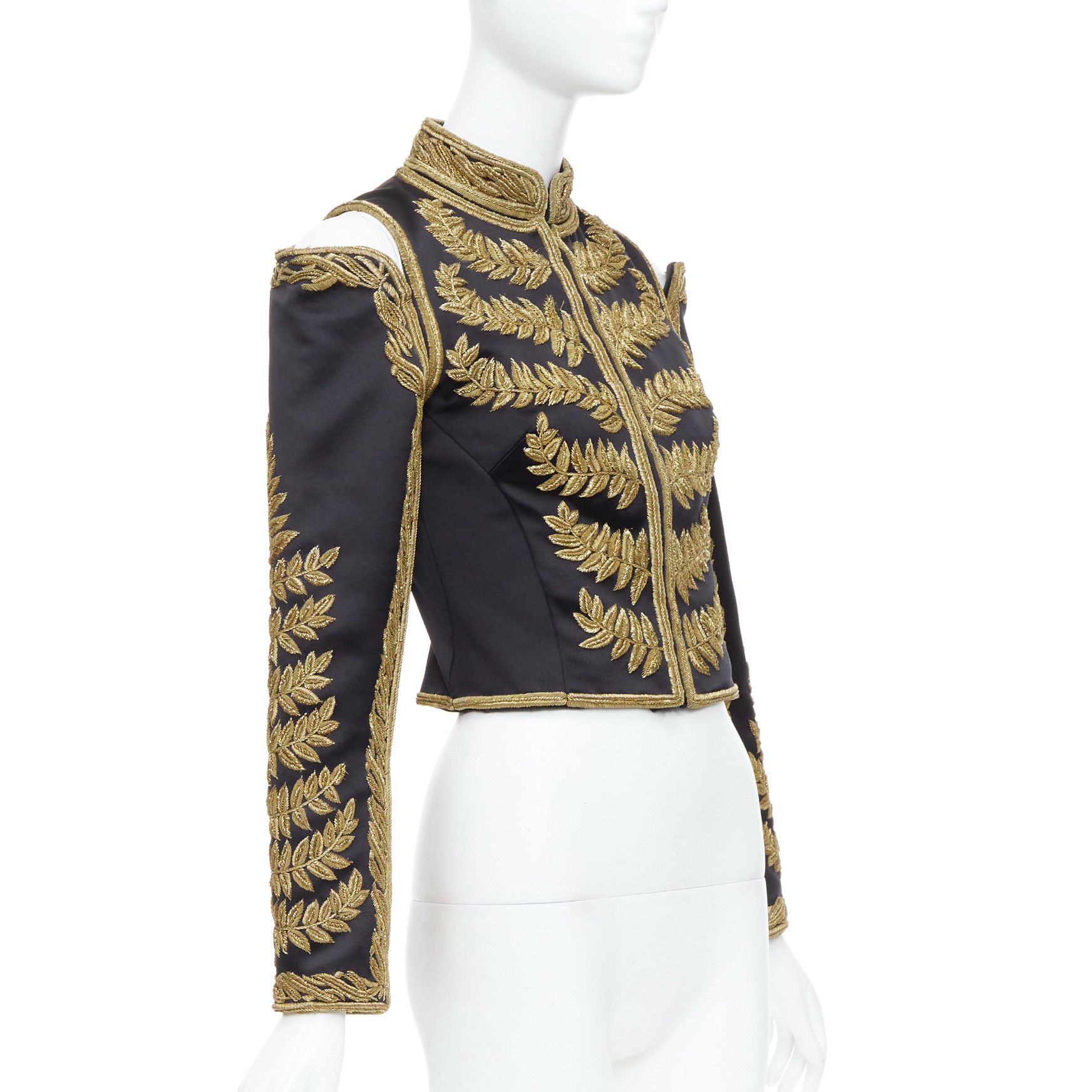 Alexander McQueen rare ALEXANDER MCQUEEN 2011 Runway black gold foliage embroidery crop military jacket IT38 XS Size XS / US 0-2 / IT 36-38 - 4 Thumbnail