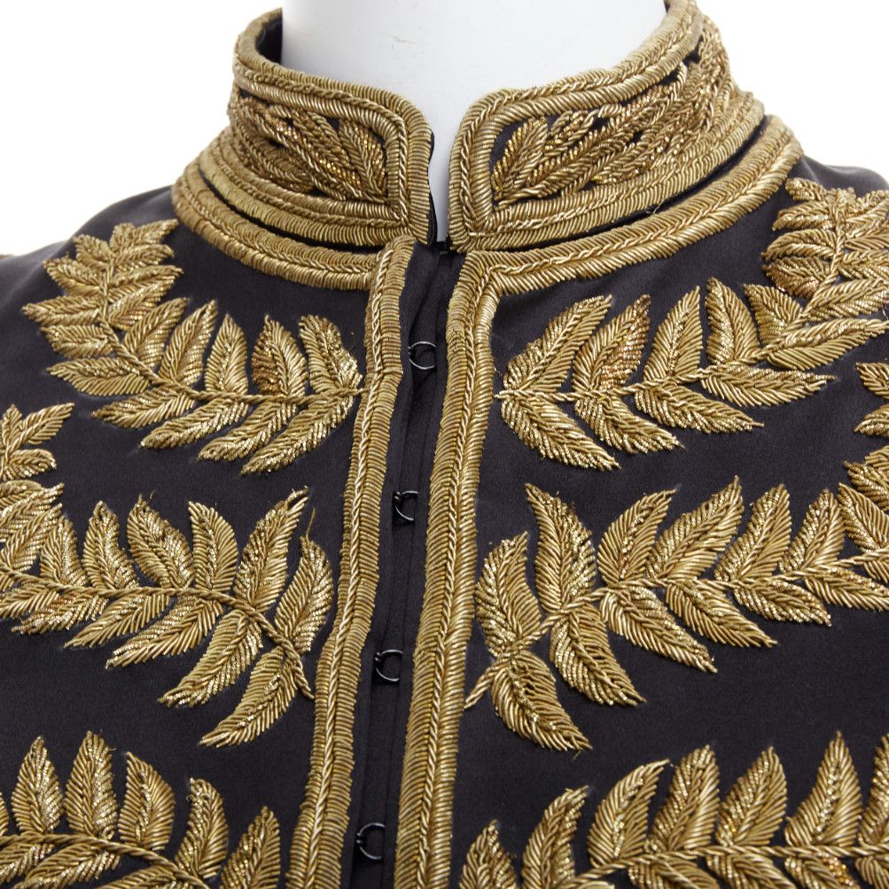 Alexander McQueen rare ALEXANDER MCQUEEN 2011 Runway black gold foliage embroidery crop military jacket IT38 XS Size XS / US 0-2 / IT 36-38 - 2 Thumbnail