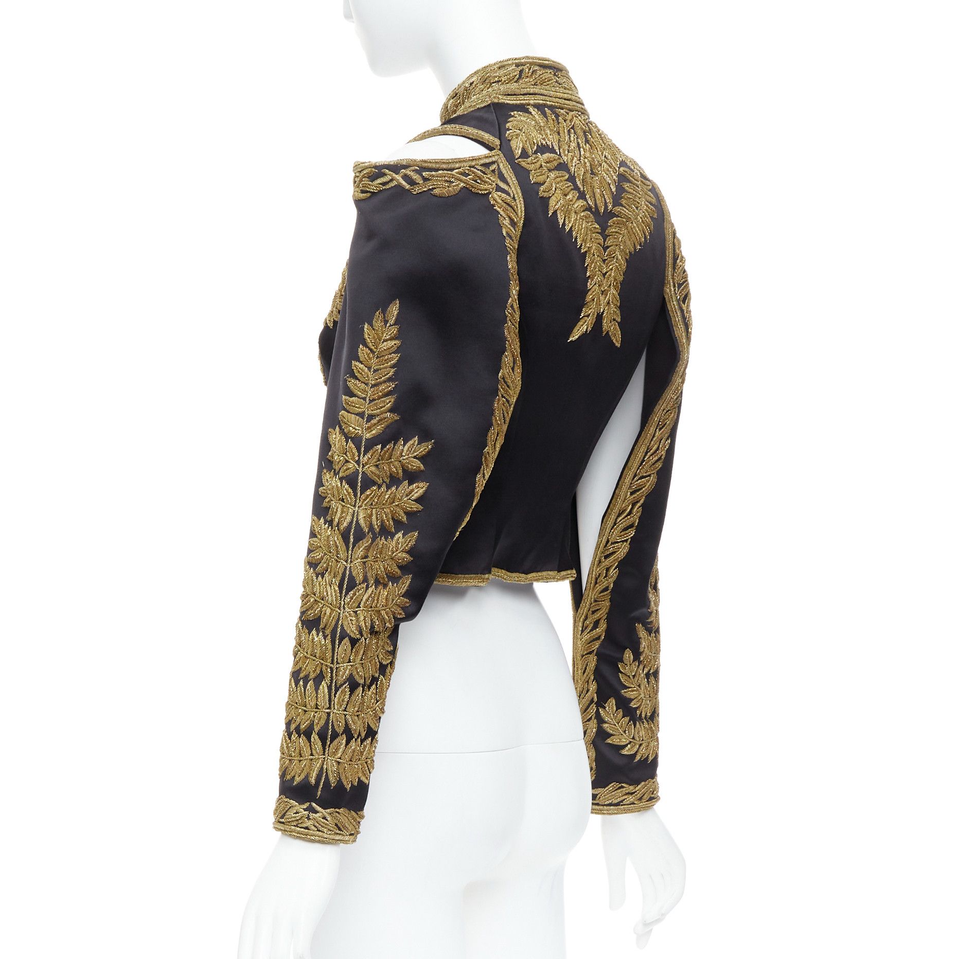 Alexander McQueen rare ALEXANDER MCQUEEN 2011 Runway black gold foliage embroidery crop military jacket IT38 XS Size XS / US 0-2 / IT 36-38 - 7 Thumbnail