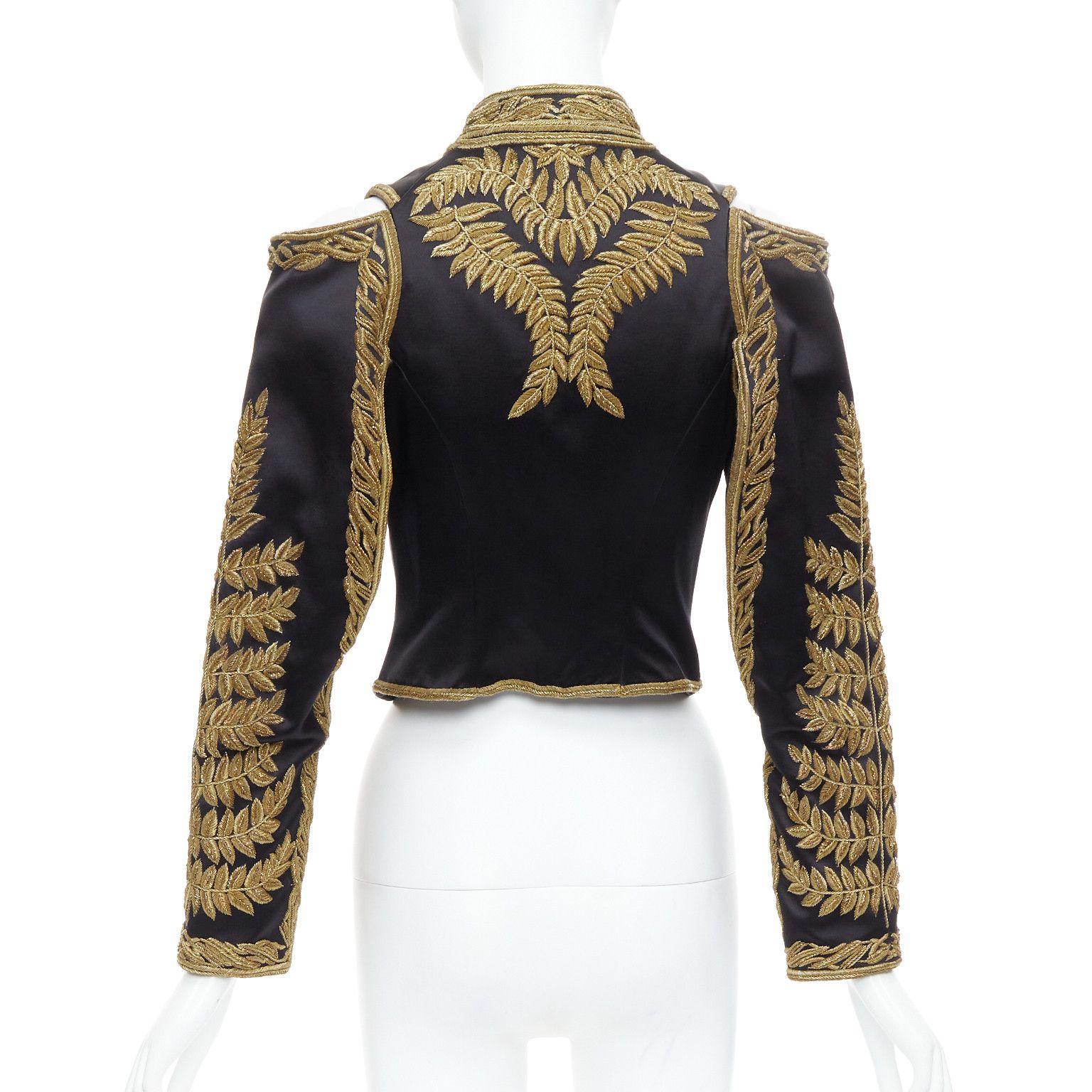 Alexander McQueen rare ALEXANDER MCQUEEN 2011 Runway black gold foliage embroidery crop military jacket IT38 XS Size XS / US 0-2 / IT 36-38 - 6 Thumbnail