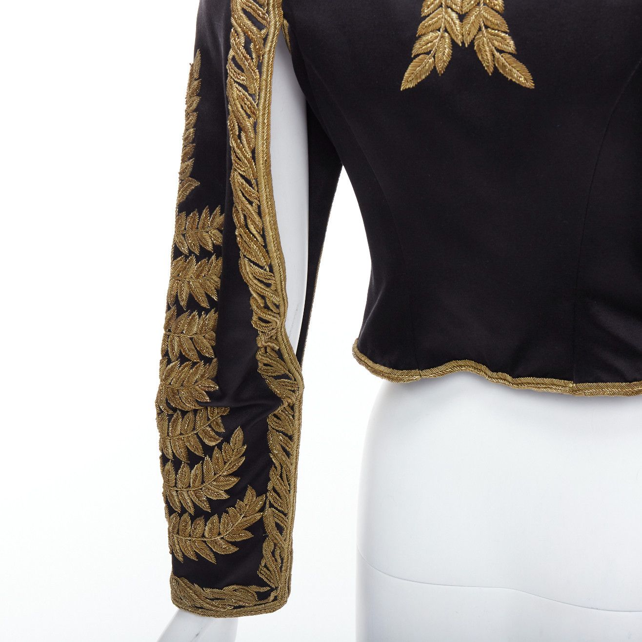 Alexander McQueen rare ALEXANDER MCQUEEN 2011 Runway black gold foliage embroidery crop military jacket IT38 XS Size XS / US 0-2 / IT 36-38 - 12 Thumbnail