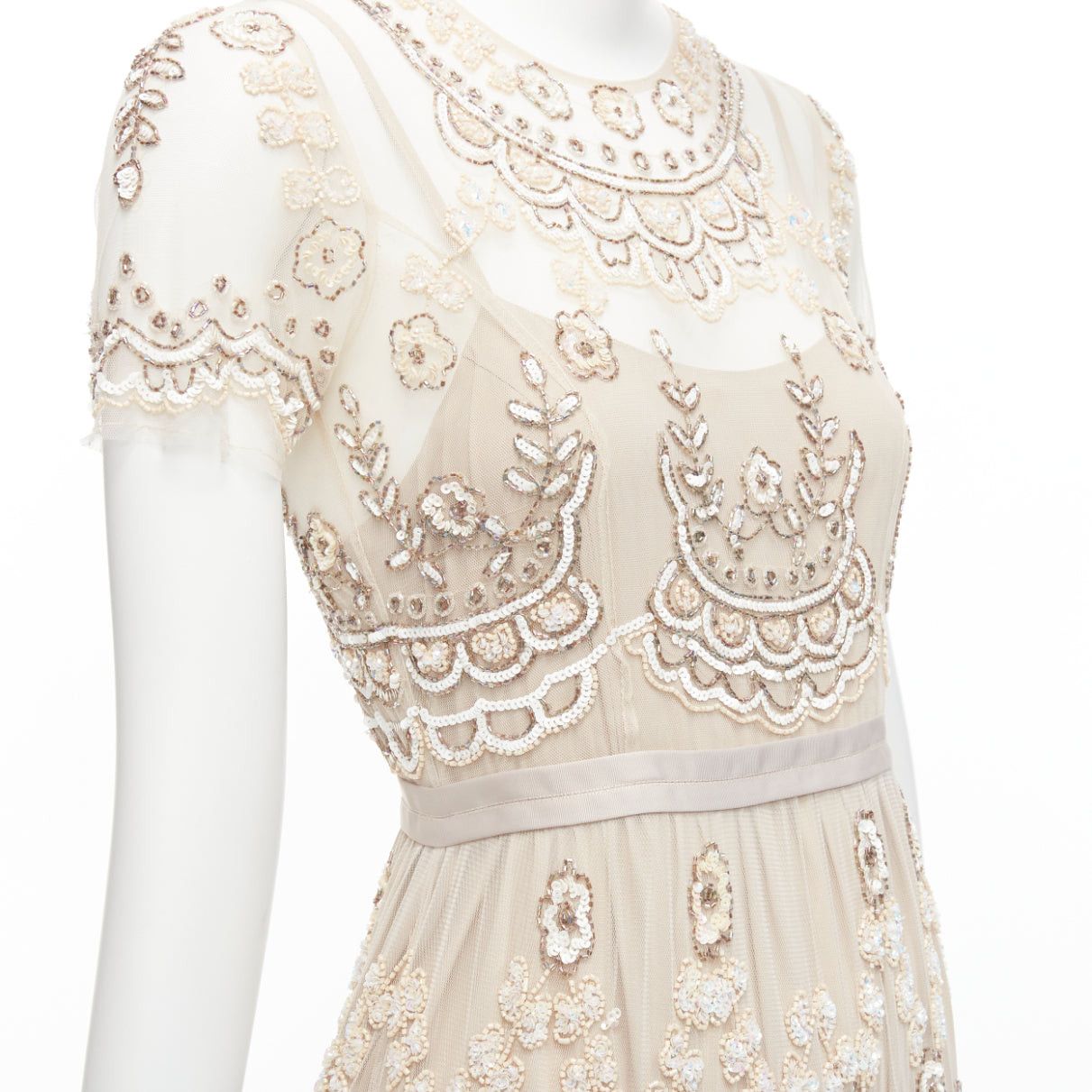 Other NEEDLE & THREAD nude sequins beads embellished overlay long gown UK6 XS Size XS / US 0-2 / IT 36-38 - 2 Thumbnail