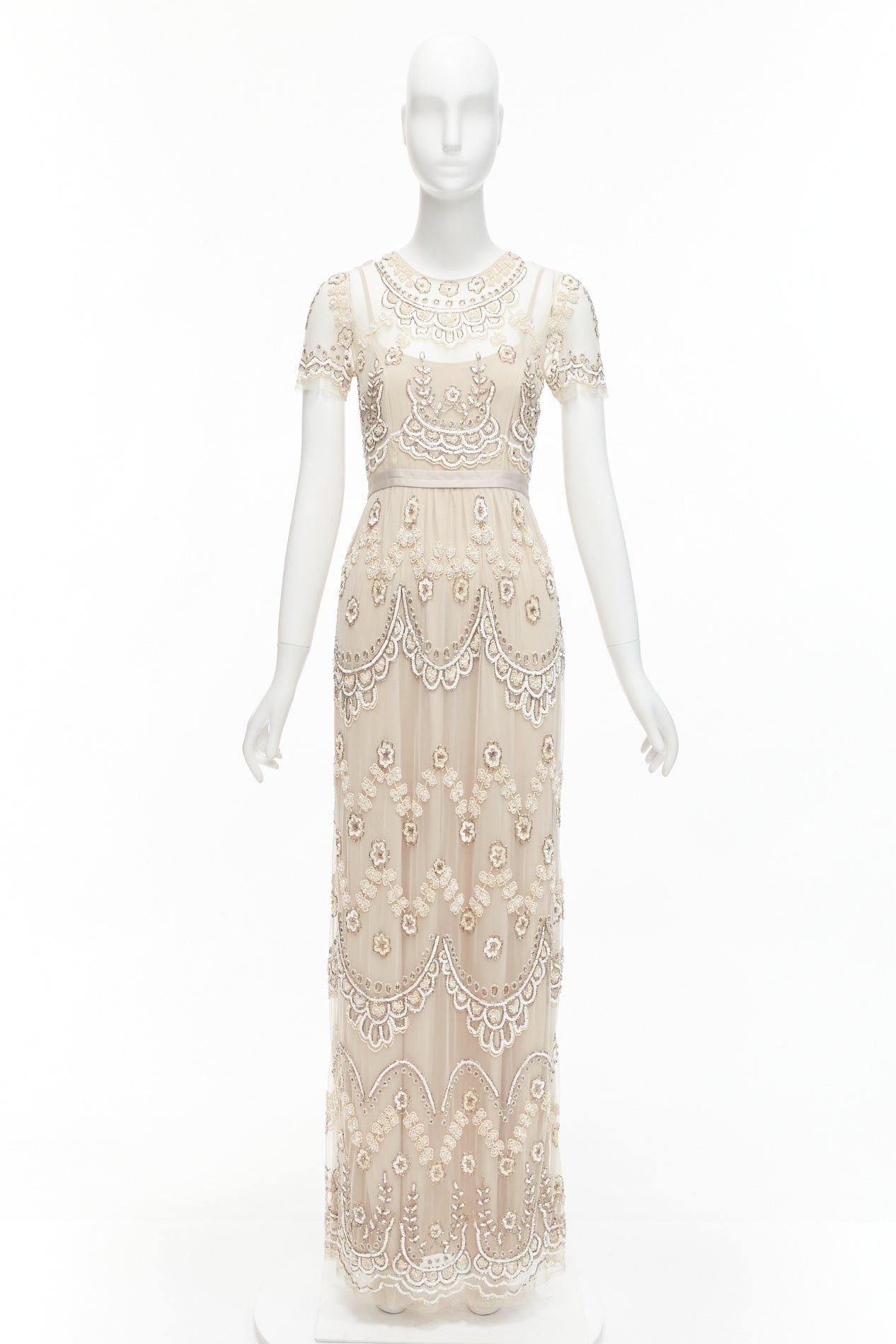 Other NEEDLE & THREAD nude sequins beads embellished overlay long gown UK6 XS Size XS / US 0-2 / IT 36-38 - 10 Thumbnail