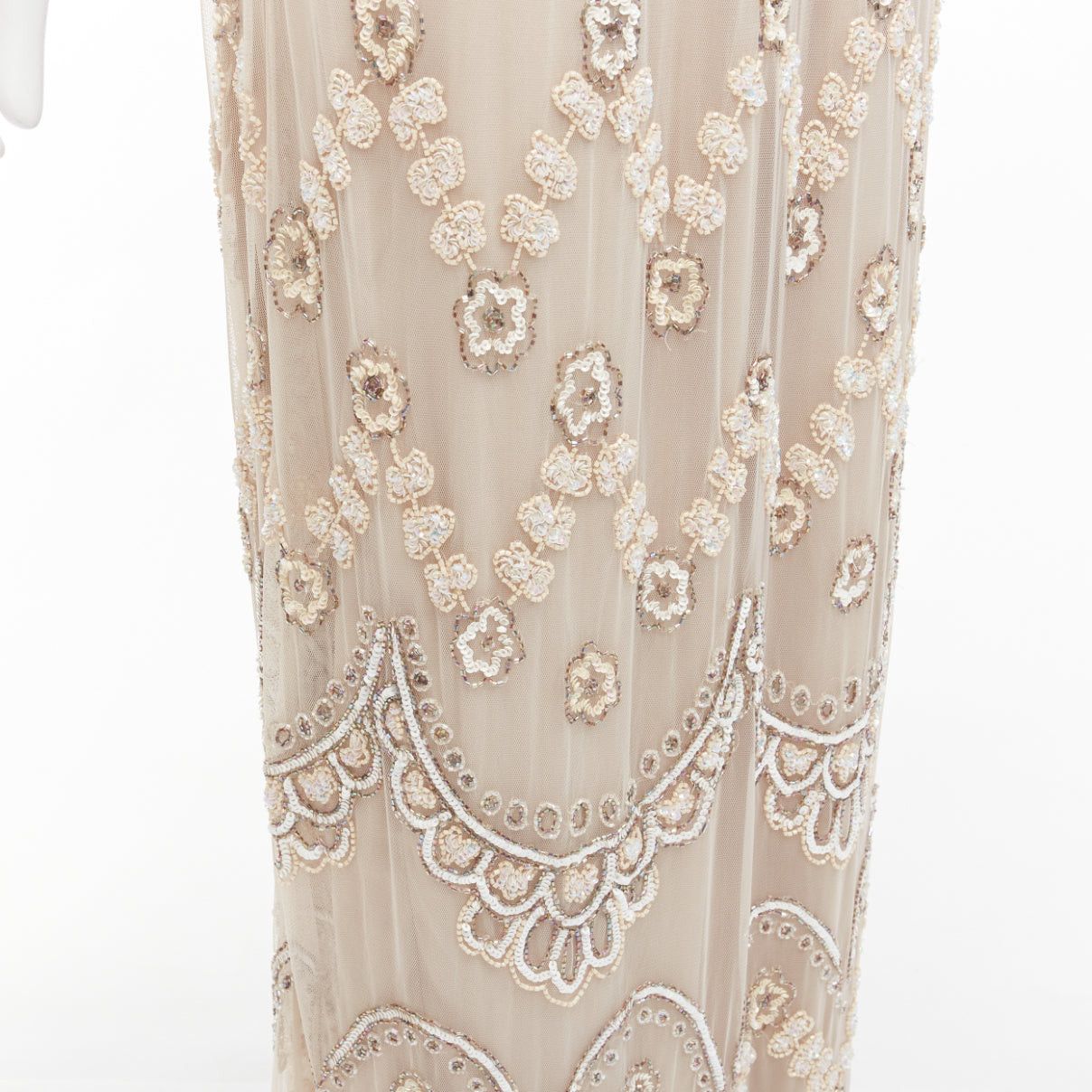 Other NEEDLE & THREAD nude sequins beads embellished overlay long gown UK6 XS Size XS / US 0-2 / IT 36-38 - 7 Thumbnail