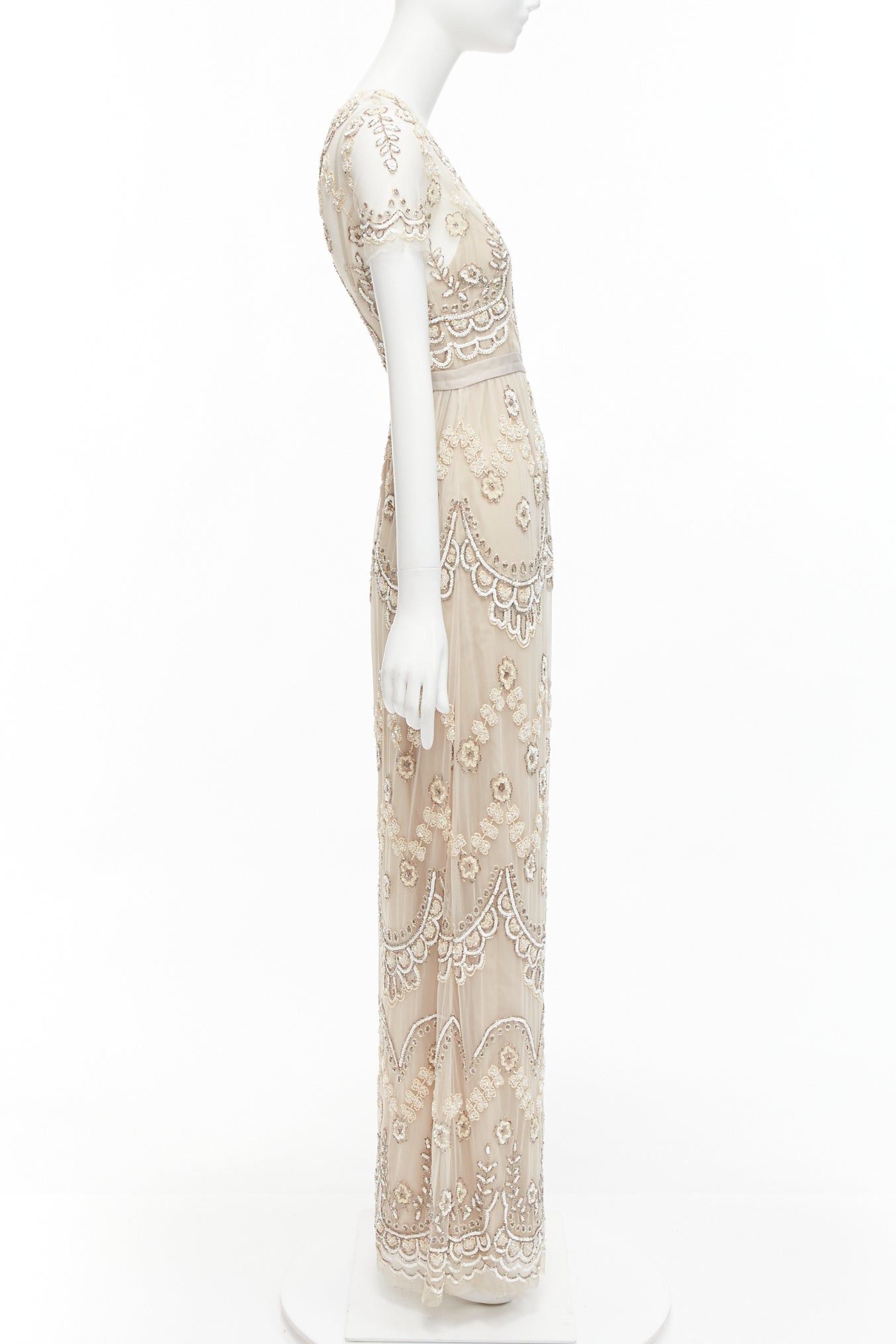 Other NEEDLE & THREAD nude sequins beads embellished overlay long gown UK6 XS Size XS / US 0-2 / IT 36-38 - 4 Thumbnail
