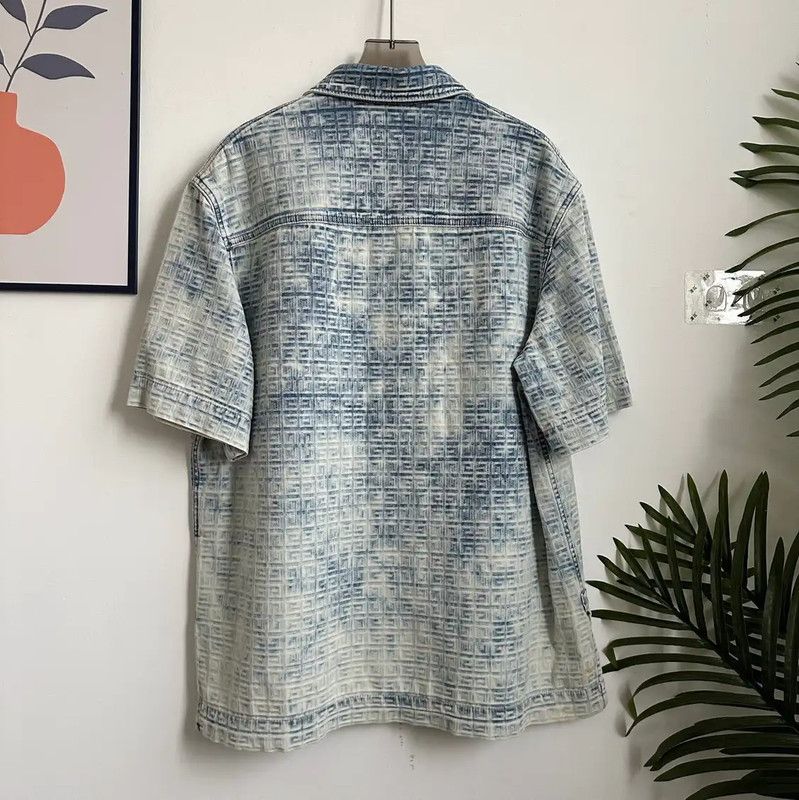 Givenchy Givenchy Blue Cotton Short-Sleeve Outerwear Shirt 0089 Size US S / EU 44-46 / 1 - 2 Thumbnail
