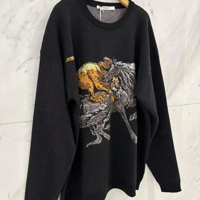 Givenchy Givenchy Black Wool Graphic Knit Sweater 0089 Size US XL / EU 56 / 4 - 3 Thumbnail