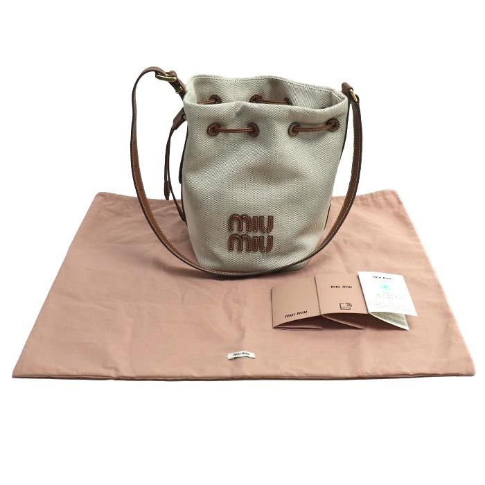 Miu Miu Miu Miu MiuMiu 5BE090 Canvas Leather 2way Bucket Bag Canvas Shoulder Bag 5BE090 DUTY FREE for USA Size ONE SIZE - 7 Thumbnail