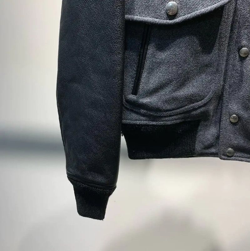 Givenchy Givenchy Gray Wool and Leather Jacket for Men 0089 Size US M / EU 48-50 / 2 - 5 Thumbnail