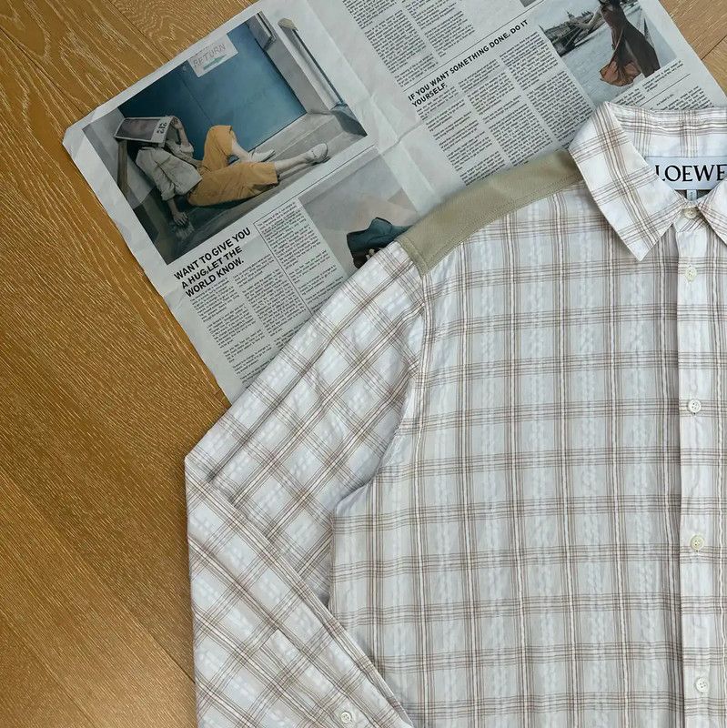 Loewe Loewe Men's White Checkered Long Sleeve Shirt 0089 Size US L / EU 52-54 / 3 - 6 Thumbnail