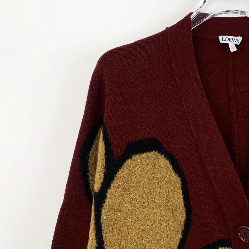 Loewe Loewe Red Wool Cardigan with Floral Design 0089 Size US XS / EU 42 / 0 - 3 Thumbnail