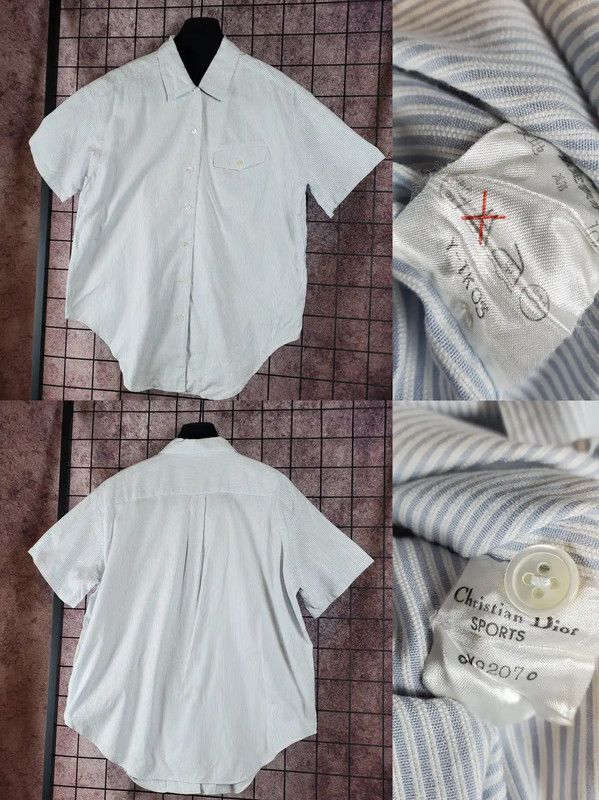 Dior Dior Light Blue Cotton Striped Short Sleeve Shirt 0089 Size US M / EU 48-50 / 2 - 3 Thumbnail