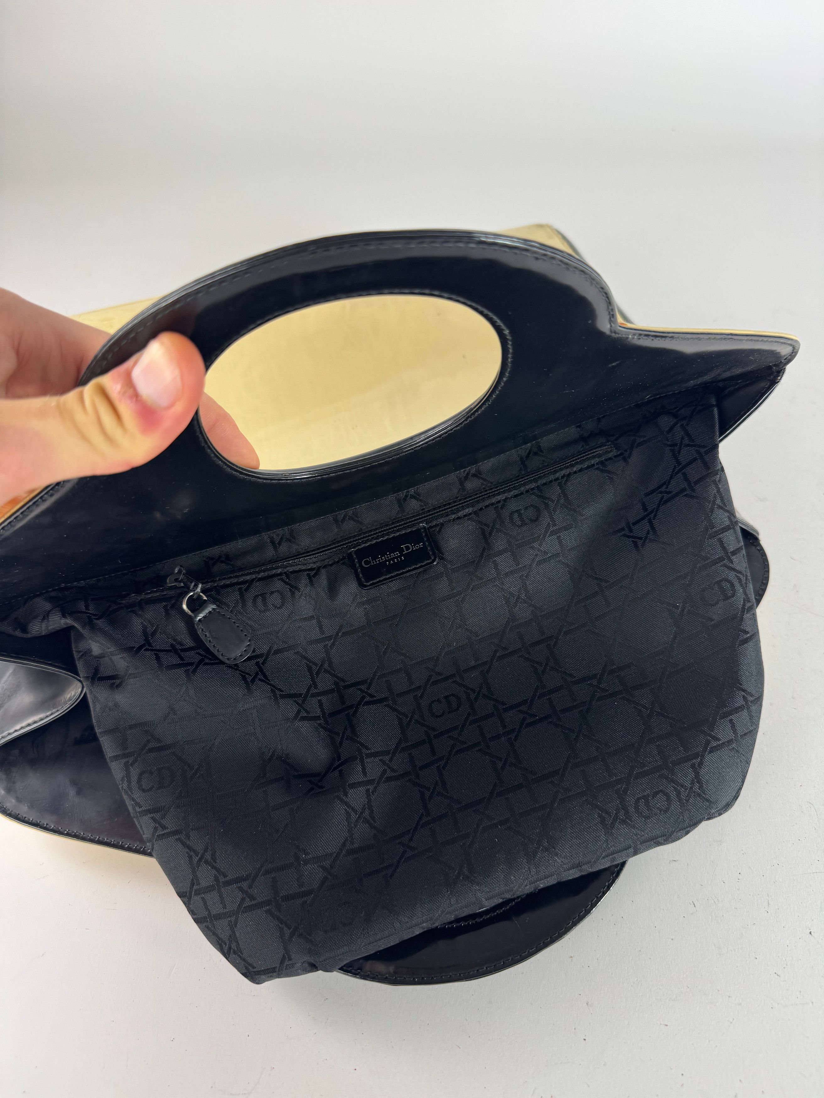 Dior Vintage Patent Leather Handbag Black White Size ONE SIZE - 3 Thumbnail
