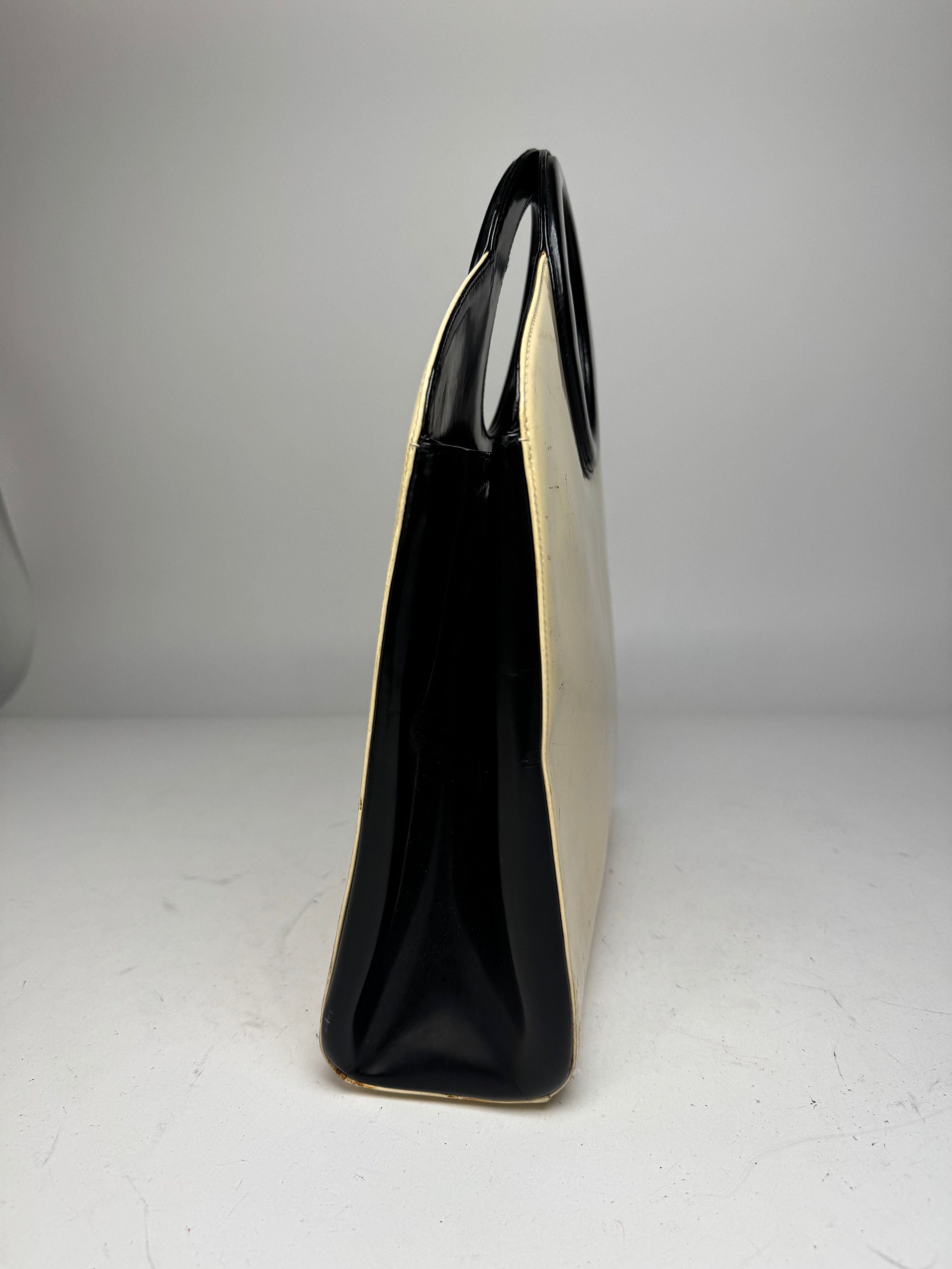 Dior Vintage Patent Leather Handbag Black White Size ONE SIZE - 8 Thumbnail
