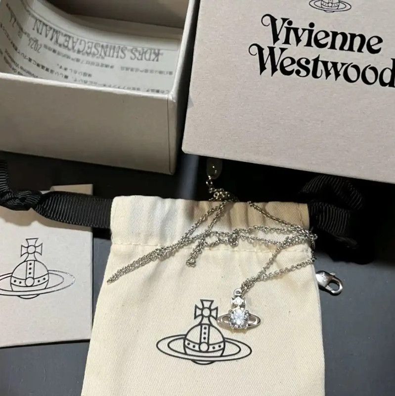 Vivienne Westwood Vivienne Westwood Silver Necklace with Crystal Pendant 0089 Size ONE SIZE - 5 Thumbnail