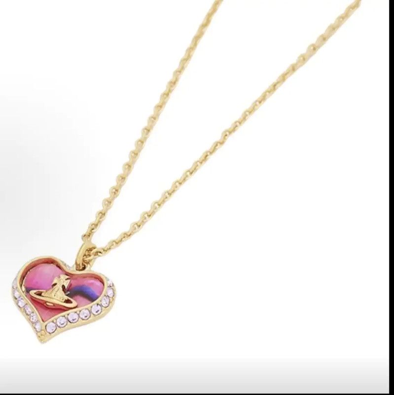 Vivienne Westwood Vivienne Westwood Pink Logo Heart Necklace 0089 Size ONE SIZE - 2 Thumbnail