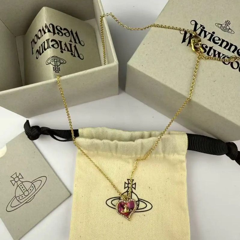 Vivienne Westwood Vivienne Westwood Pink Logo Heart Necklace 0089 Size ONE SIZE - 4 Thumbnail