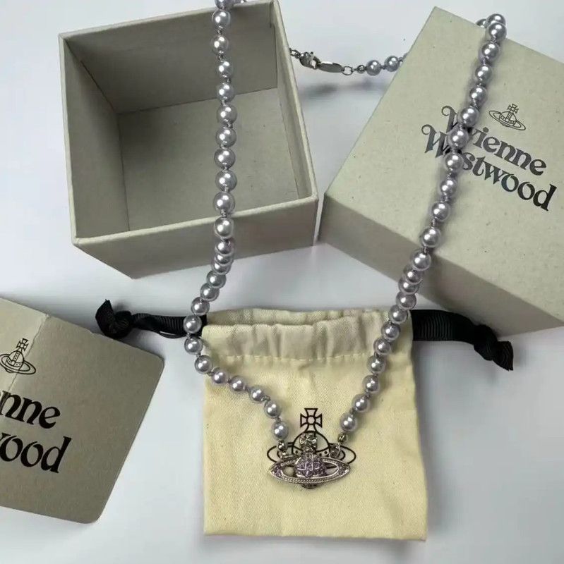 Vivienne Westwood Vivienne Westwood Silver Pearl Logo Necklace 0089 Size ONE SIZE - 2 Thumbnail