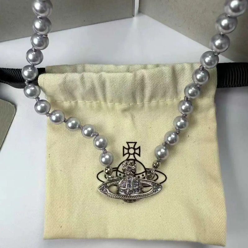 Vivienne Westwood Vivienne Westwood Silver Pearl Logo Necklace 0089 Size ONE SIZE - 4 Thumbnail