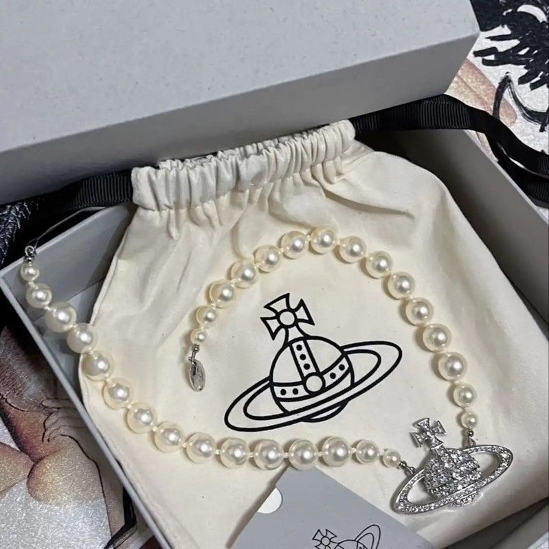Vivienne Westwood Vivienne Westwood Silver Pearl Necklace 0089 Size ONE SIZE - 5 Thumbnail