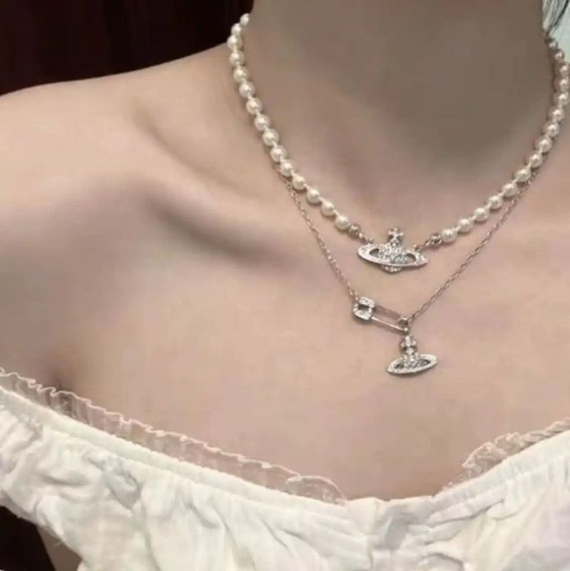 Vivienne Westwood Vivienne Westwood Silver Pearl and Zircon Necklace 0089 Size ONE SIZE - 10 Thumbnail