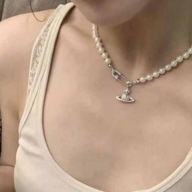 Vivienne Westwood Vivienne Westwood Silver Pearl and Zircon Necklace 0089 Size ONE SIZE - 8 Thumbnail