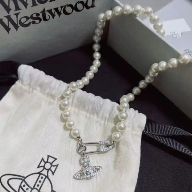 Vivienne Westwood Vivienne Westwood Silver Pearl and Zircon Necklace 0089 Size ONE SIZE - 5 Thumbnail
