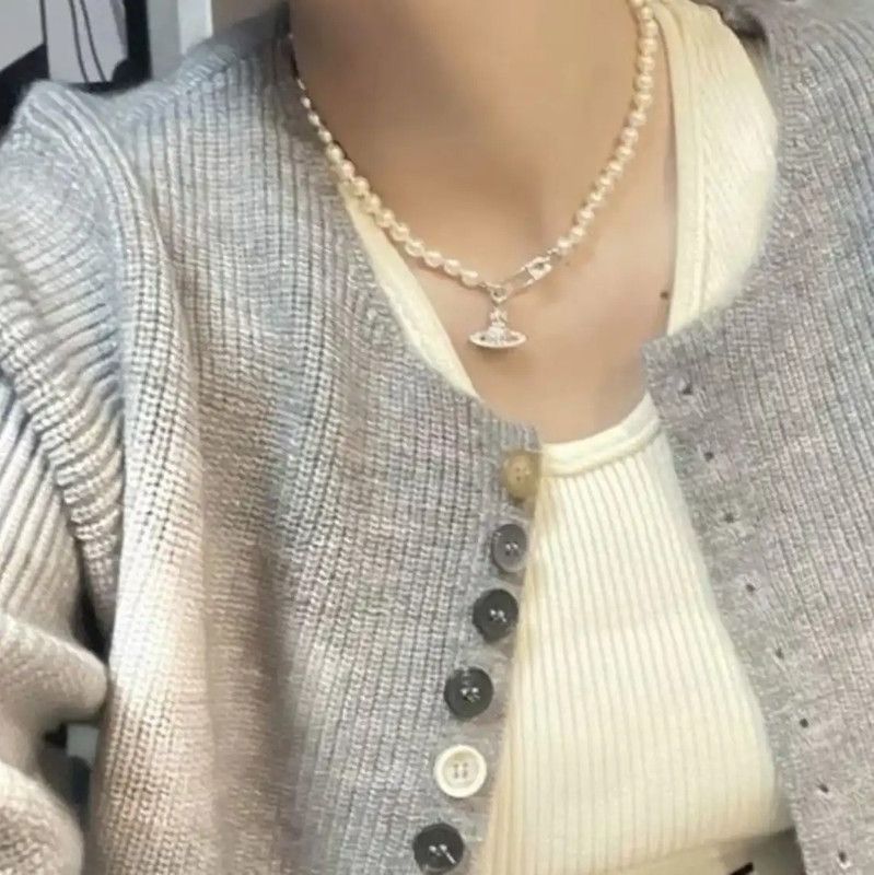 Vivienne Westwood Vivienne Westwood Silver Pearl and Zircon Necklace 0089 Size ONE SIZE - 7 Thumbnail