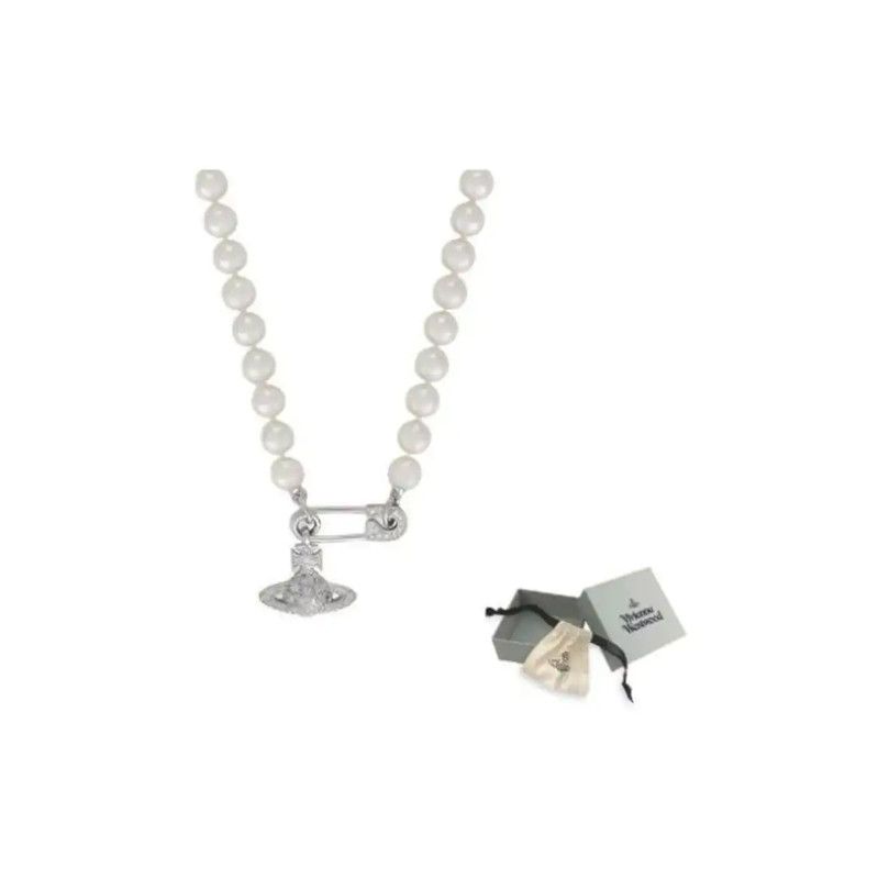 Vivienne Westwood Vivienne Westwood Silver Pearl and Zircon Necklace 0089 Size ONE SIZE - 6 Thumbnail