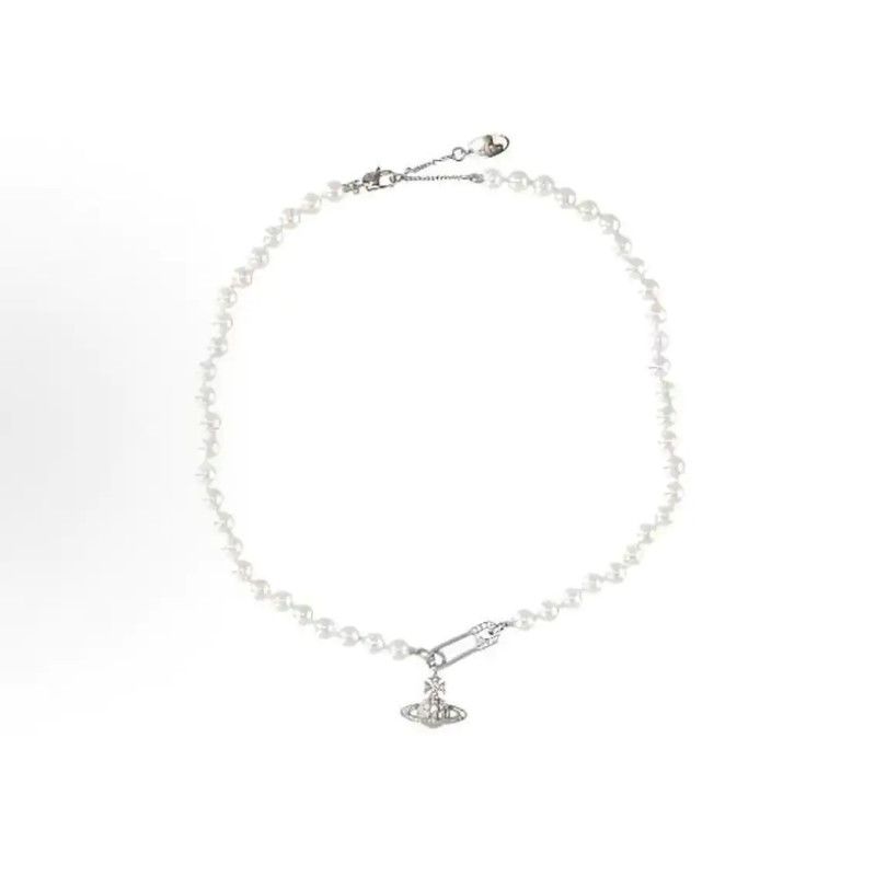 Vivienne Westwood Vivienne Westwood Silver Pearl and Zircon Necklace 0089 Size ONE SIZE - 3 Thumbnail