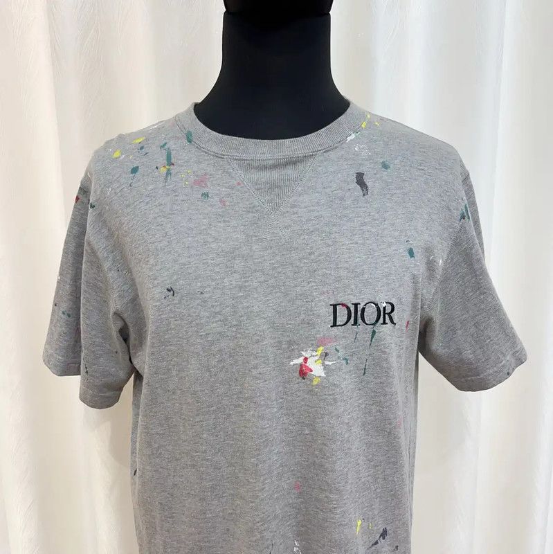 Dior Dior Men's Gray Cotton T-shirt with Paint Splatter 0089 Size US L / EU 52-54 / 3 - 3 Thumbnail