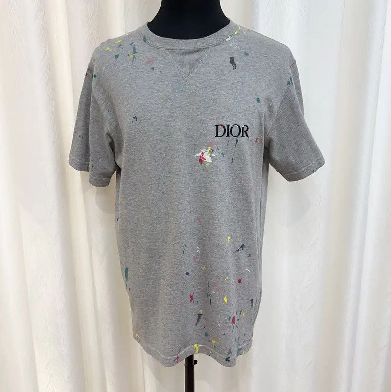 Dior Dior Men's Gray Cotton T-shirt with Paint Splatter 0089 Size US L / EU 52-54 / 3 - 2 Thumbnail