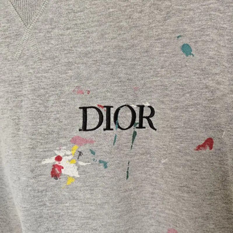 Dior Dior Men's Gray Cotton T-Shirt with Paint Splatter 0089 Size US XS / EU 42 / 0 - 3 Thumbnail