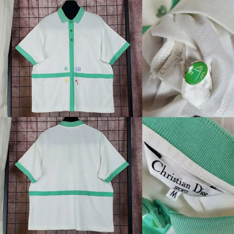 Dior Dior White Cotton Men's Polo with Green Accents 0089 Size US M / EU 48-50 / 2 - 2 Thumbnail