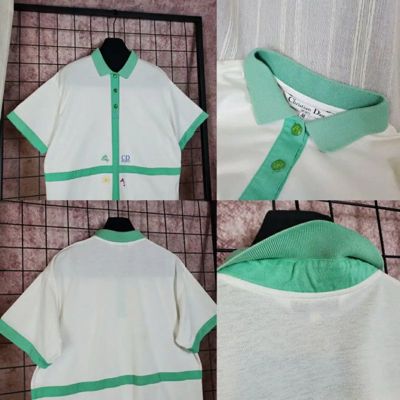 Dior Dior White Cotton Men's Polo with Green Accents 0089 Size US M / EU 48-50 / 2 - 4 Thumbnail