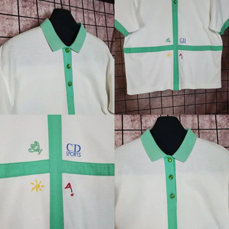 Dior Dior White Cotton Men's Polo with Green Accents 0089 Size US M / EU 48-50 / 2 - 3 Thumbnail