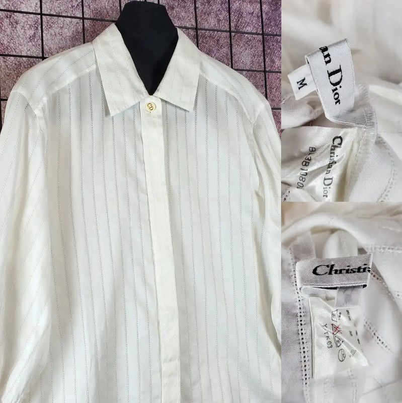 Dior Dior White Cotton Embroidered Logo Long Sleeve Shirt 0089 Size US M / EU 48-50 / 2 - 5 Thumbnail