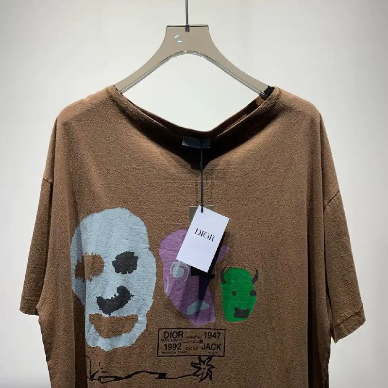 Dior Dior Brown Cotton Graphic T-Shirt for Men 0089 Size US L / EU 52-54 / 3 - 3 Thumbnail