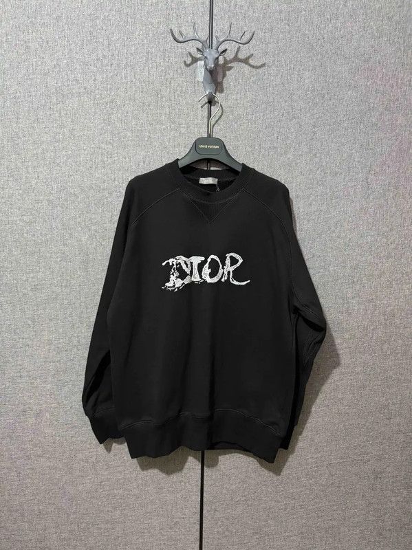 Dior Dior Black Cotton Embroidered Logo Men's Sweatshirt 0089 Size US L / EU 52-54 / 3 - 2 Thumbnail