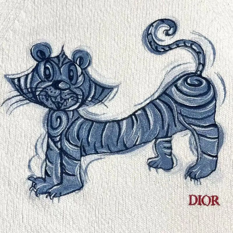 Dior Dior White Cashmere Blend Sweater with Tiger Design 0089 Size US S / EU 44-46 / 1 - 5 Thumbnail