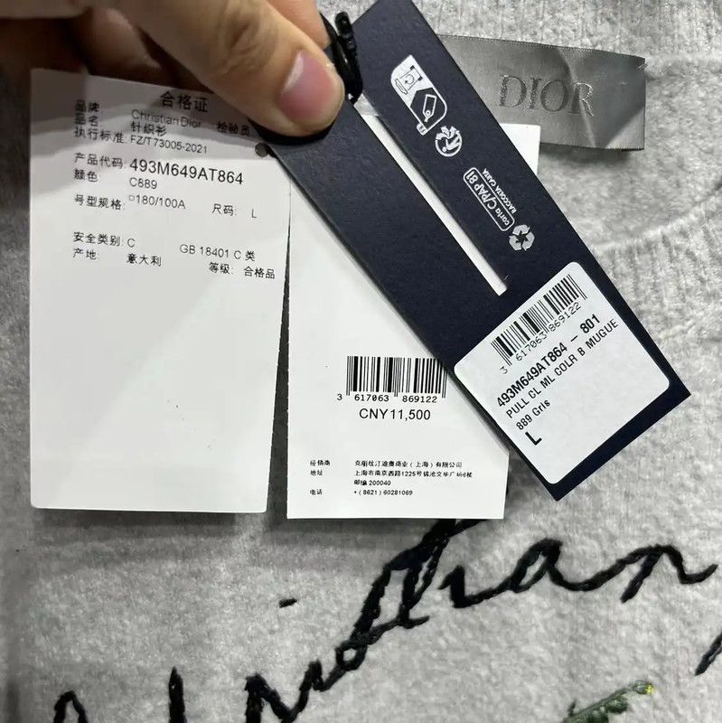 Dior Dior Grey Wool Blend Embroidered Long Sleeve Sweater 0089 Size US L / EU 52-54 / 3 - 3 Thumbnail
