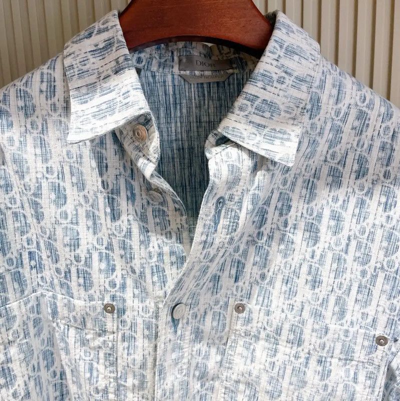 Dior Dior Blue Denim Logo Print Long Sleeve Shirt 0089 Size US L / EU 52-54 / 3 - 4 Thumbnail