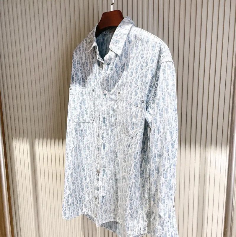 Dior Dior Blue Denim Logo Print Long Sleeve Shirt 0089 Size US L / EU 52-54 / 3 - 3 Thumbnail