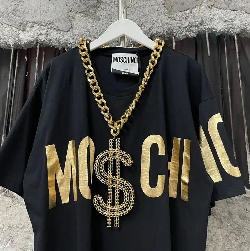 Moschino Moschino Black Cotton Chain Short Sleeve T-Shirt 0089 Size US S / EU 44-46 / 1 - 3 Thumbnail
